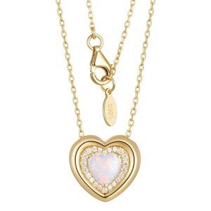14k Gold Filled Diamond Puffed Heart Pendant Necklace with Birthstones